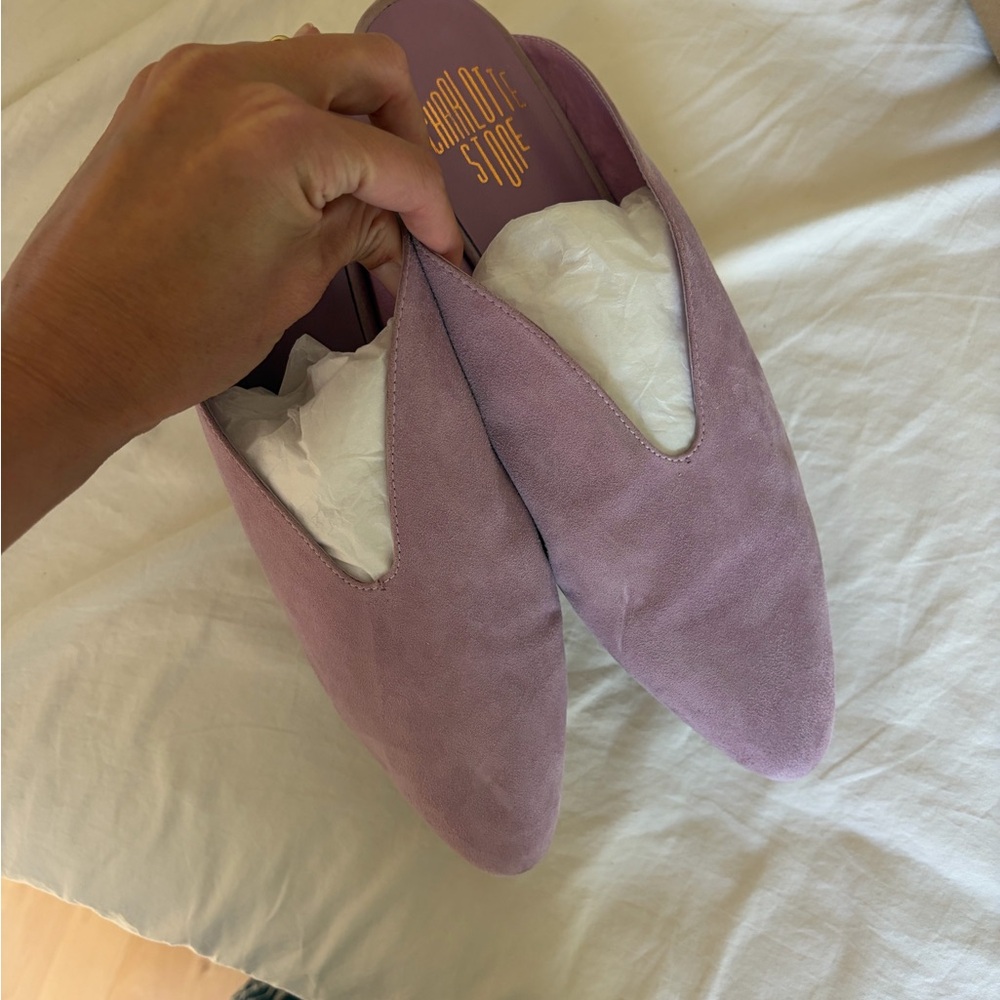Charlotte Stone Lilac Suede Pointed Mules - Size 10 Slip On Flats - Picture 8 of 8